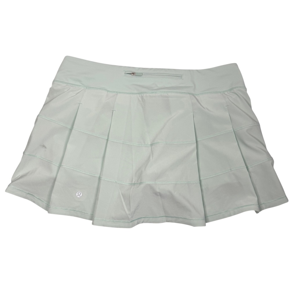 Lululemon Pace Rival Mint Green Pleated Athletic Tennis Skirt with‎ Shorts Sz 10 - Picture 3 of 9